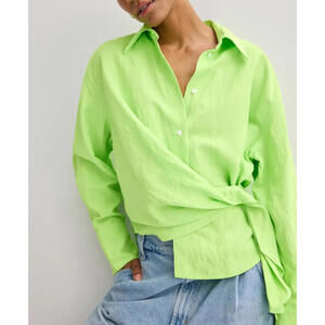 $650 JW Anderson Lime Green Draped Twisted Linen Button Down Shirt - US 6